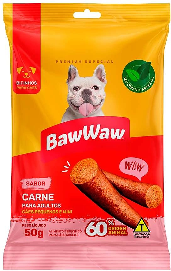 Bifinho Baw Waw para Cães Adultos Porte Pequeno Sabor Carne