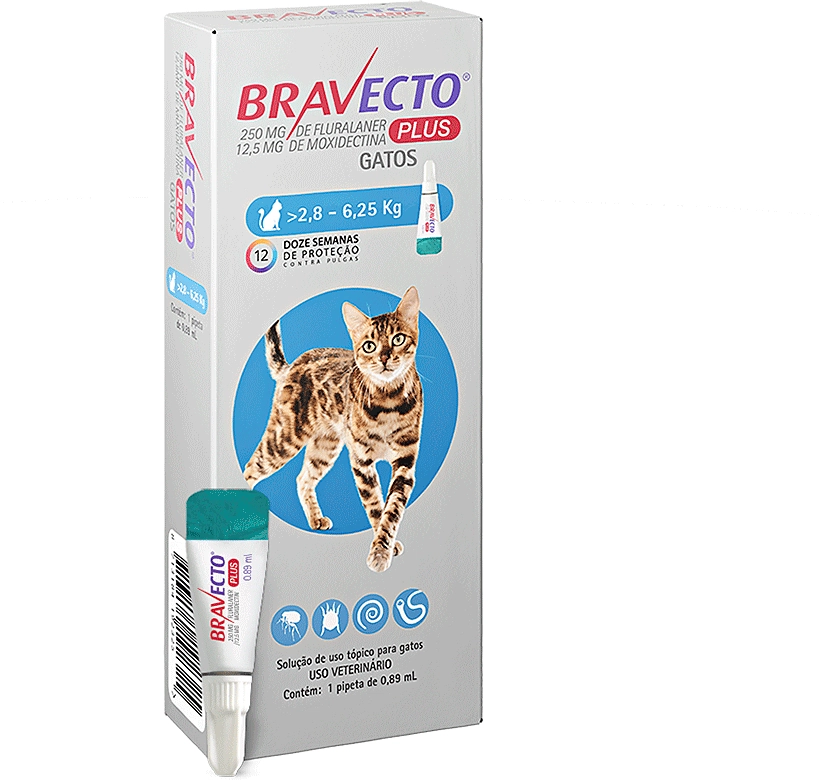 Antipulgas MSD Bravecto Transdermal Plus para Gatos de 2,8 a 6,25 Kg