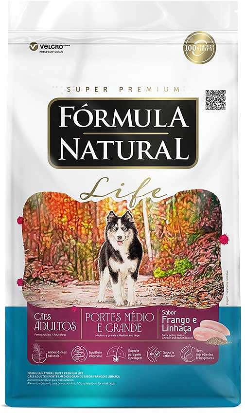 Ração Fórmula Natural Life Super Premium para Cães Adultos de Raças Média e Grande