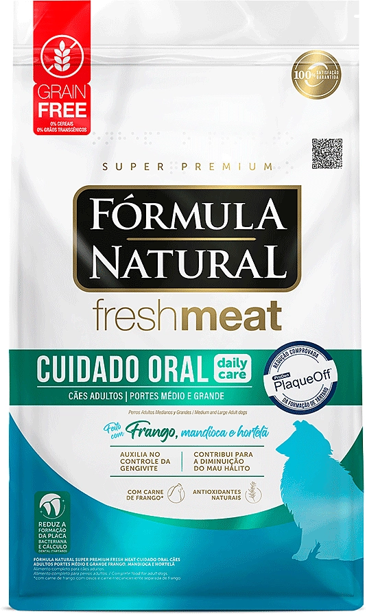Ração Seca Fórmula Natural Fresh Meat Cuidado Oral para Cães Adultos Raças Média e Grande sabor Fango e Vegetais
