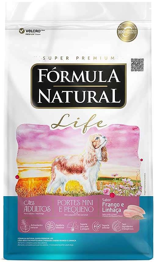 Ração Seca Fórmula Natural Life para Cães Adultos Raças Mini e Pequena sabor Frango e Linhaça
