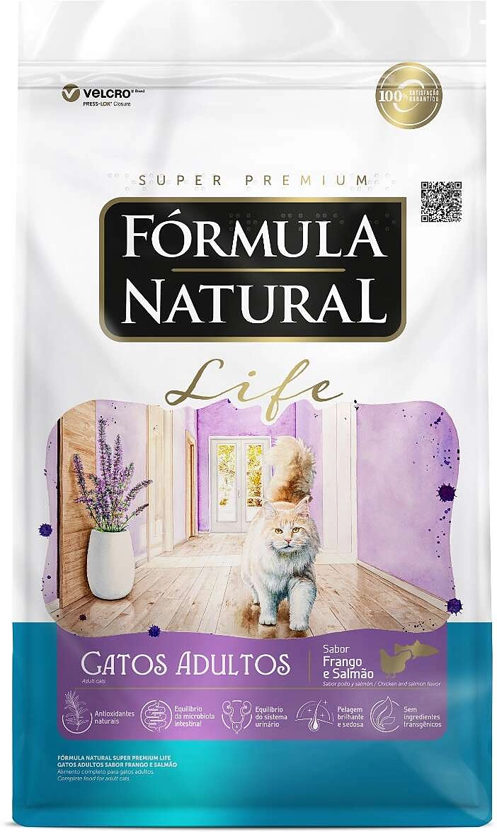 Ração Seca Fórmula Natural Life para Gatos Adultos Sabor Frango e Salmão