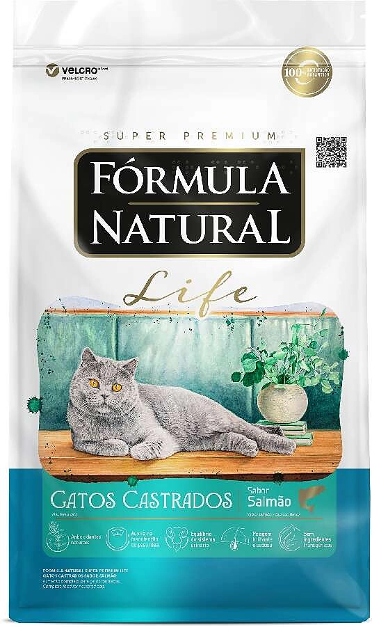 Ração Seca Fórmula Natural Life Sabor Salmão para Gatos Adultos Castrados