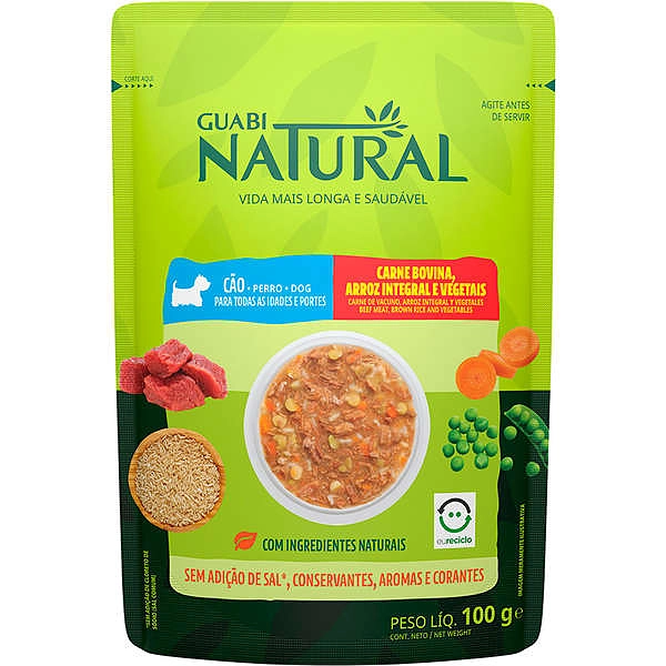 Ração Úmida Guabi Natural Carne, Arroz Integral e Vegetais para Cães