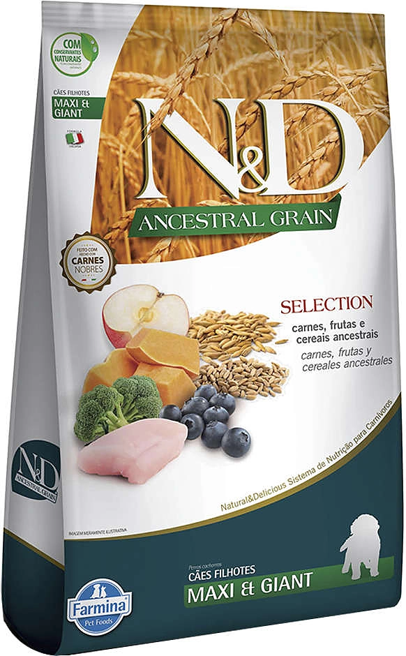 Ração Farmina N&D Ancestral Grain Selection Carnes e Frutas para Cães Filhotes Raças Grandes