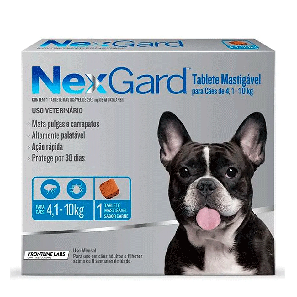 Antipulgas e Carrapatos NexGard 28,3 mg para Cães de 4,1 a 10 Kg