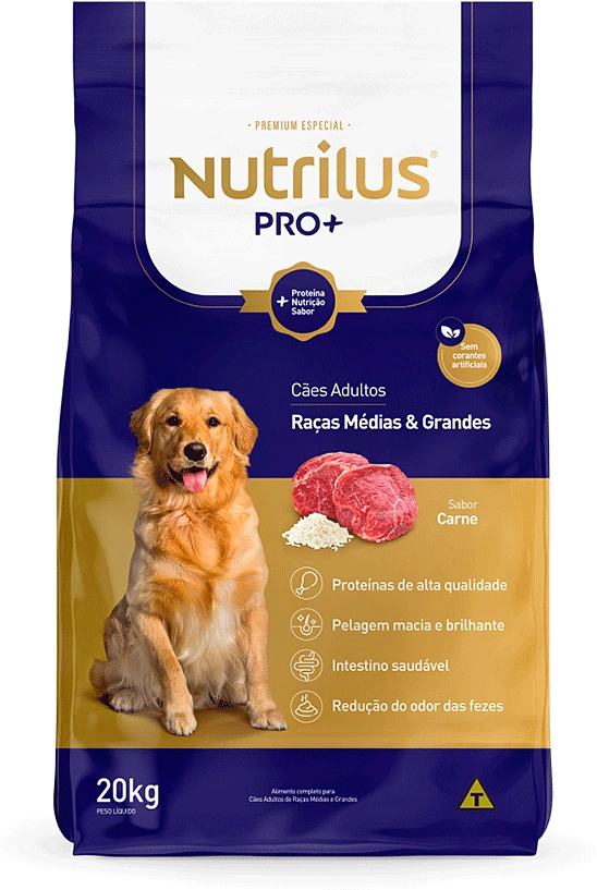 Ração Seca Nutrilus Pro+ Sabor Carne para Cães Adultos de Raças Médias e Grandes