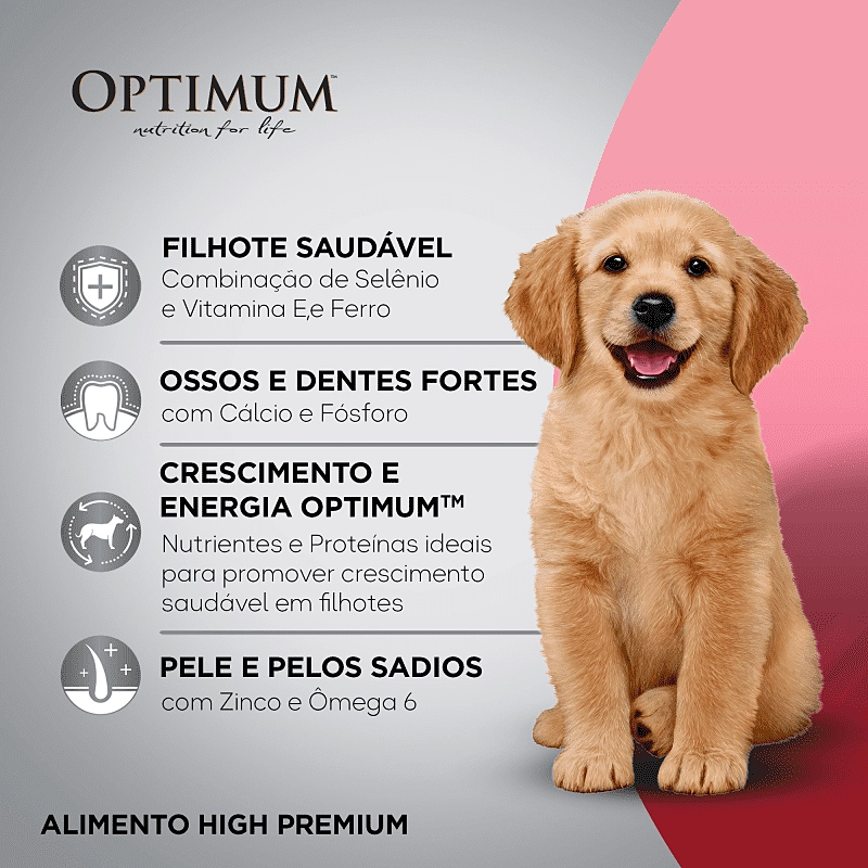 Ração OPTIMUM™ para Cães Filhotes Raças Médias e Grandes Sabor Frango e Arroz