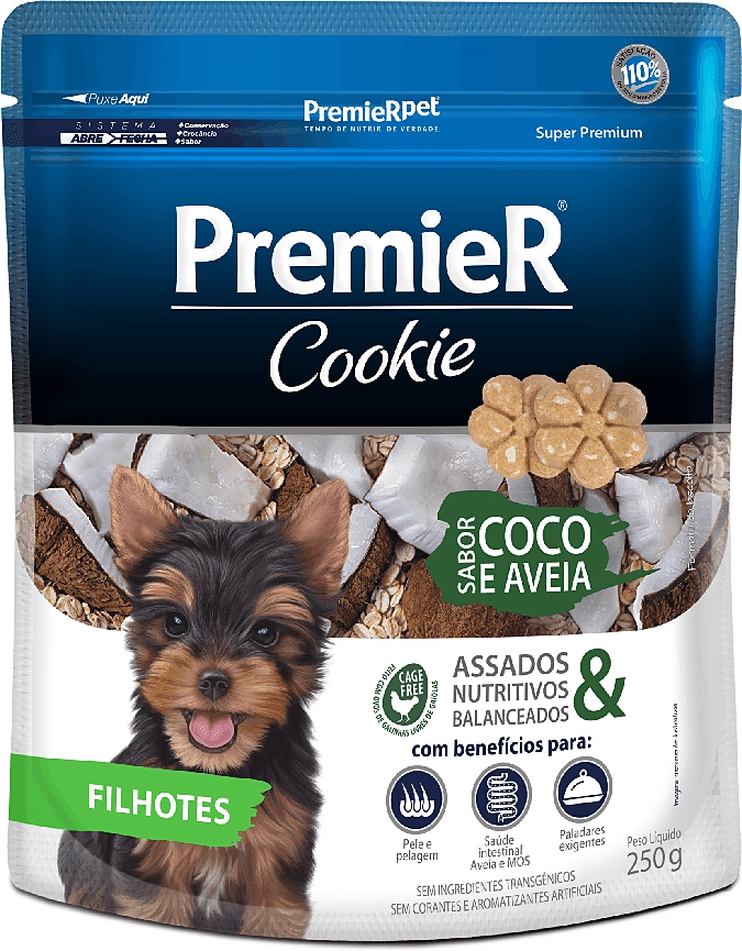 Biscoito PremieR Cookie para Cães Filhotes Sabor Aveia e Coco