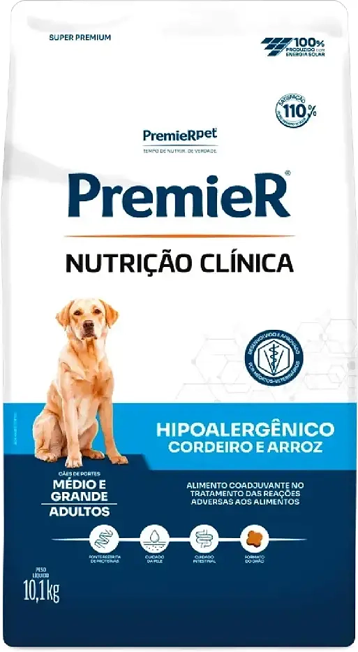 Ração Premier Nutrição Clínica Hipoalergênico Cordeiro e Arroz para Cães Adultos Médio e Grande Porte
