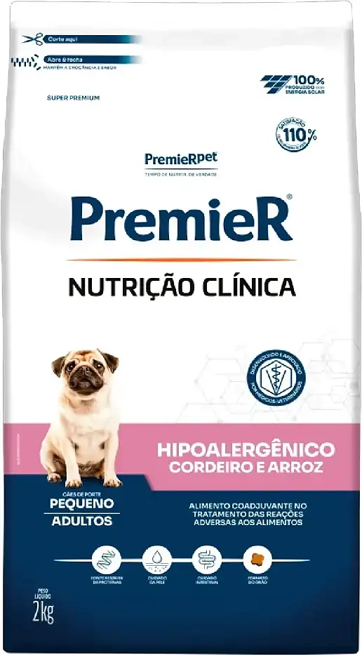Ração Premier Nutrição Clínica Hipoalergênico Cordeiro e Arroz para Cães Adultos Pequeno Porte