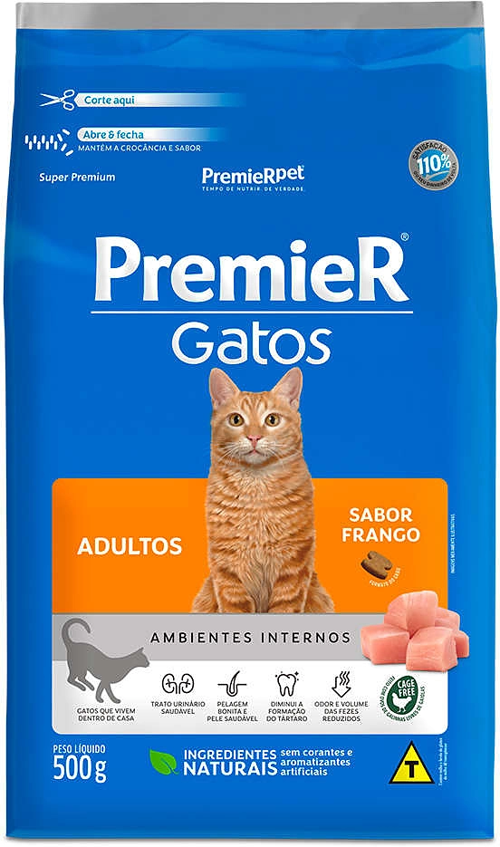 Ração Premier Pet Gatos Ambientes Internos Adultos Frango