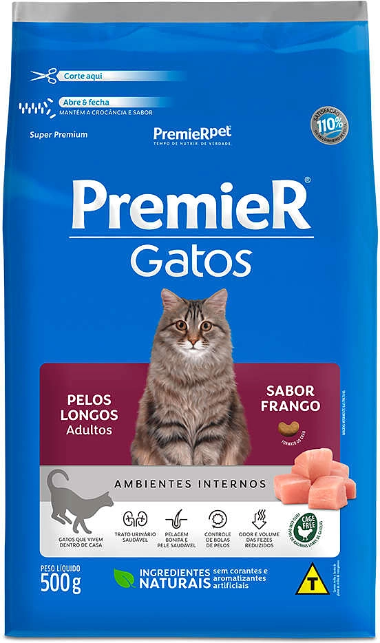 Ração Premier Pet Gatos Ambientes Internos Pelos Longos Adultos Frango