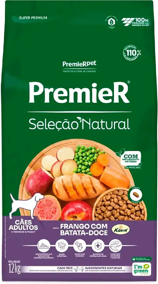 Ração Premier Pet Seleção Natural Cães Adultos Frango Korin com Batata Doce