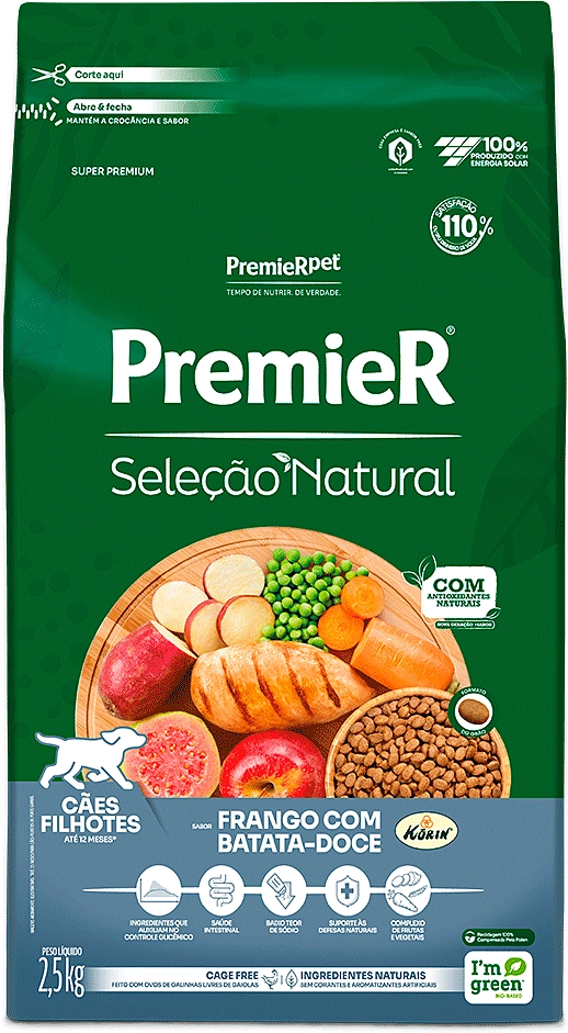 Ração Premier Pet Seleção Natural Frango Korin com Batata Doce Cães Filhotes Raças Médias