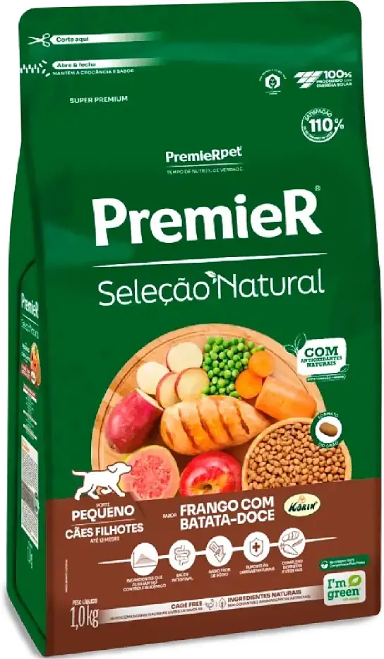Ração Premier Pet Seleção Natural Frango Korin com Batata Doce Cães Filhotes Raças Pequenas