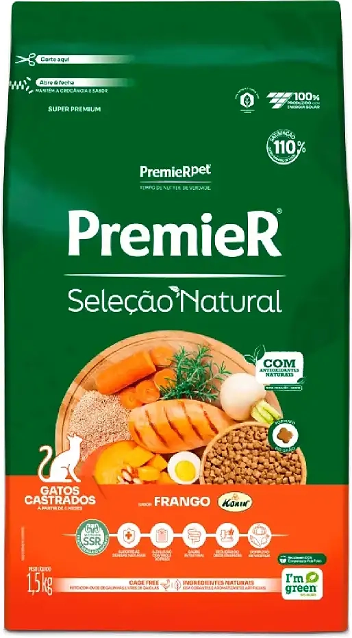 Ração Premier Seleção Natural Frango para Gatos Castrados