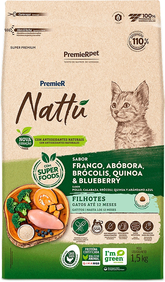 Ração Seca PremieR Nattú Abóbora para Gatos Filhotes