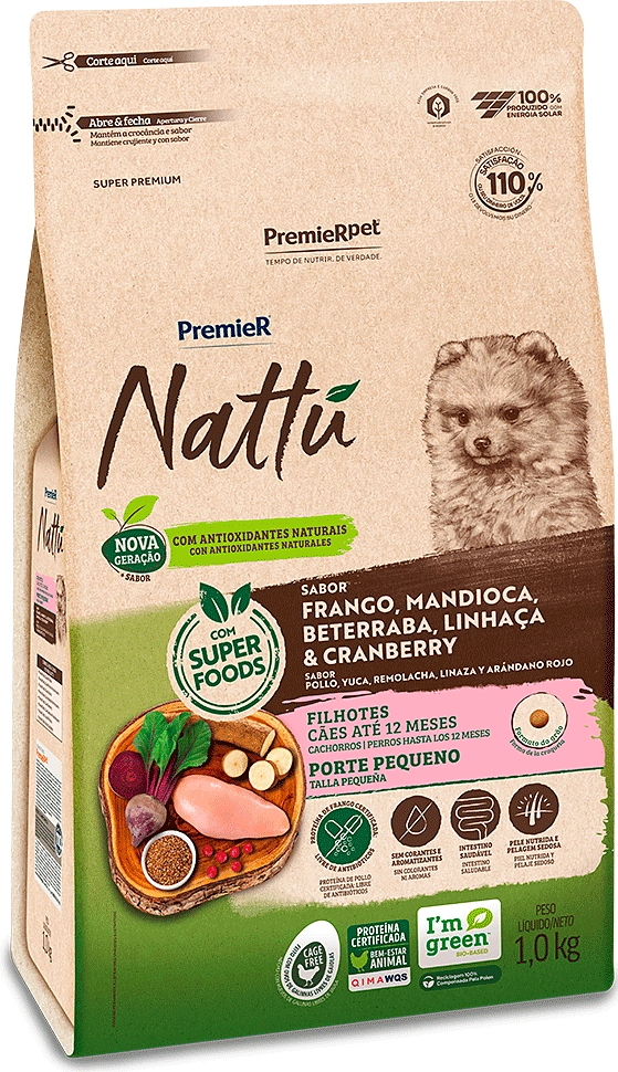 Ração Seca PremieR Nattú Mandioca para Cães Filhotes de Pequeno Porte