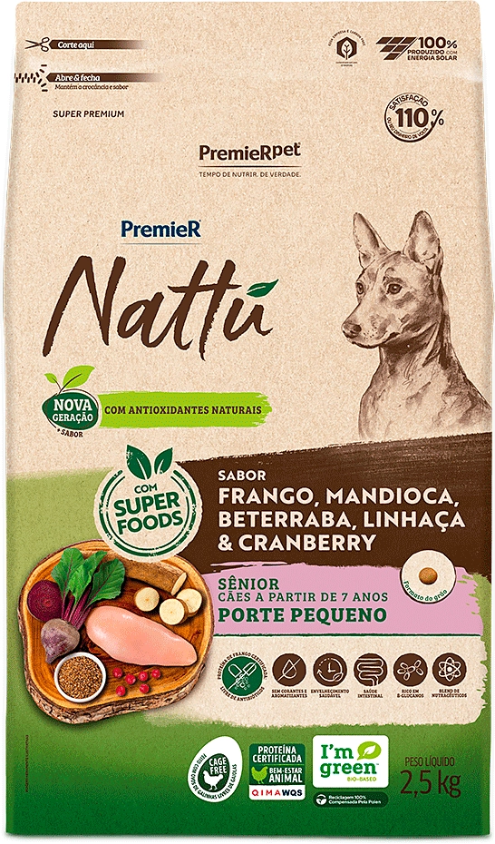 Ração Seca PremieR Nattú Mandioca para Cães Idosos Porte Pequeno