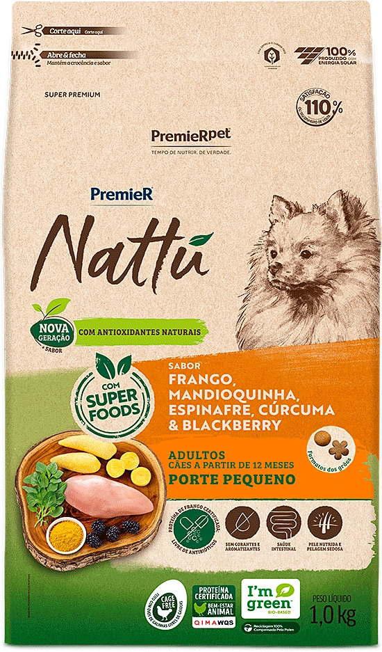 Ração Seca PremieR Nattú Mandioquinha para Cães Adultos Porte Pequeno