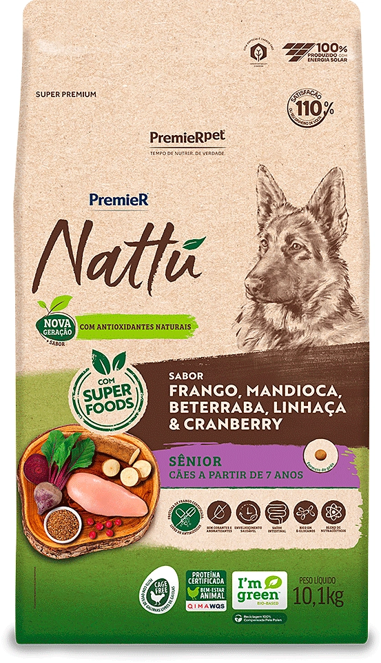 Ração Seca PremieR Nattú Sabor Mandioca para Cães Idosos