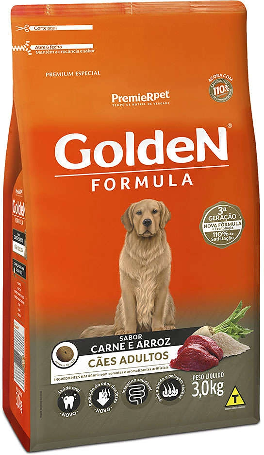 Ração Seca PremieR Pet Golden Formula Carne e Arroz para Cães Adultos