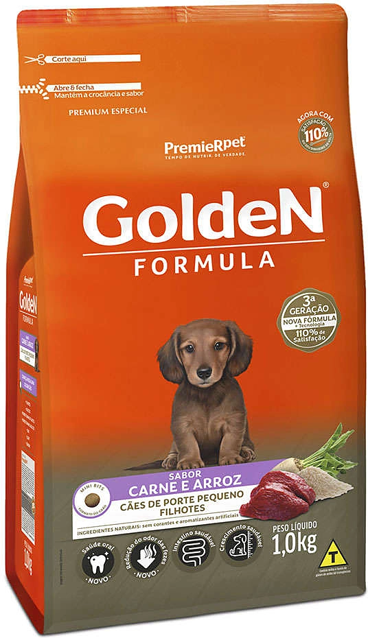 Ração Seca PremieR Pet Golden Formula Carne e Arroz para Cães Filhotes de Raças Pequenas