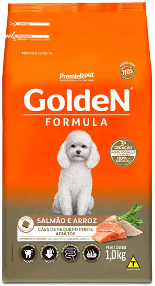 Ração Seca PremieR Pet Golden Formula Mini Bits Salmão e Arroz para Cães Adultos de Raças Pequenas