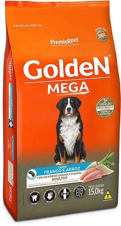 Ração Seca PremieR Pet Golden Mega Cães Adultos Raças Grandes Frango e Arroz