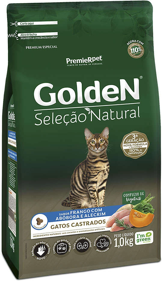 Ração Seca PremieR Pet Golden Seleção Natural Frango, Abóbora e Alecrim para Gatos Castrados