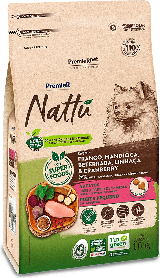 Ração Seca PremieR Pet Nattú Mandioca para Cães Adultos de Pequeno Porte