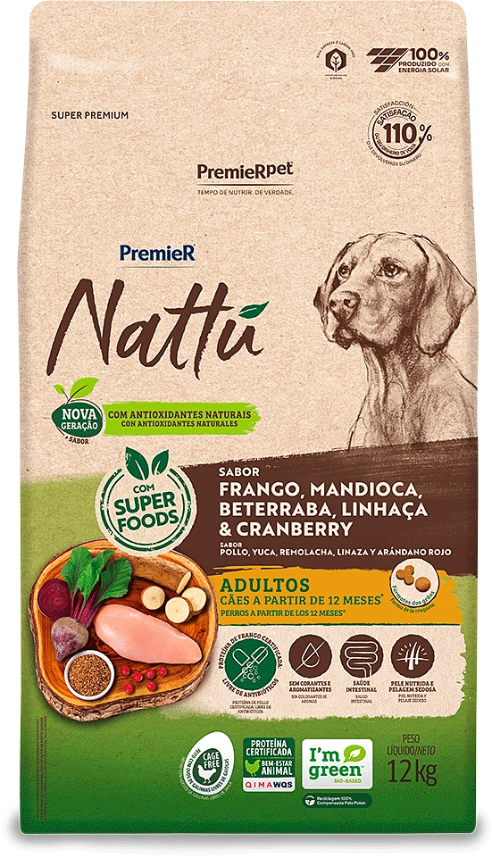 Ração Seca PremieR Pet Nattú Mandioca para Cães Adultos