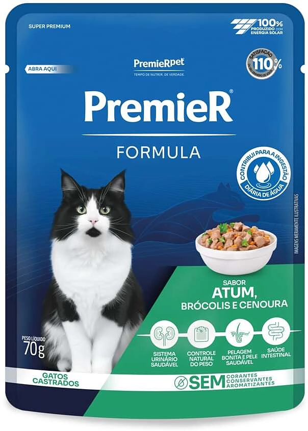Ração Úmida Premier Fórmula para Gatos Castrados sabor Atum e Brócolis