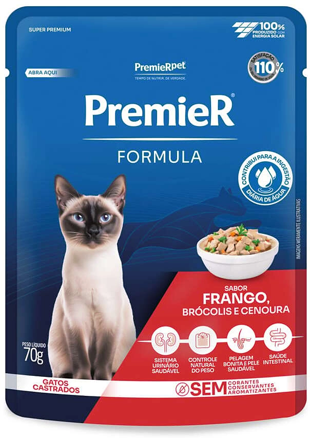 Ração Úmida Premier Fórmula para Gatos Castrados sabor Frango e Brócolis