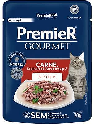 Ração Úmida Premier Gourmet Carne, Espinafre e Arroz Integral para Gatos Adultos