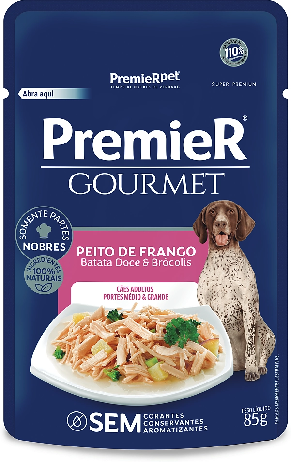 Ração Úmida PremieR Gourmet Peito de Frango, Batata Doce e Brócolis para Cães Adultos de Porte Médio e Grande
