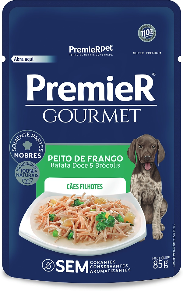 Ração Úmida PremieR Gourmet Peito de Frango, Batata Doce e Brócolis para Cães Filhotes