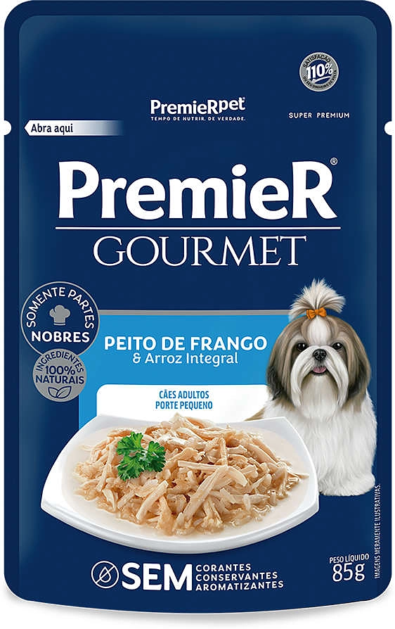 Ração Úmida Premier Gourmet Peito de Frango e Arroz Integral para Cães Adultos Porte Pequeno