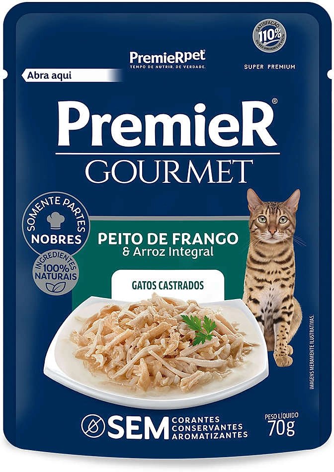 Ração Úmida Premier Gourmet Peito de Frango e Arroz Integral para Gatos Castrados