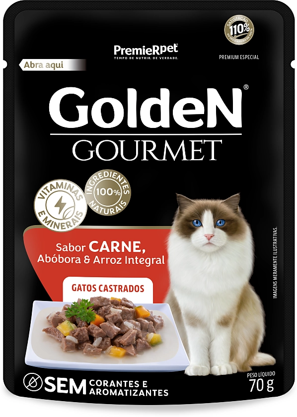 Ração Úmida PremieR Pet Golden Gourmet Carne para Gatos Castrados