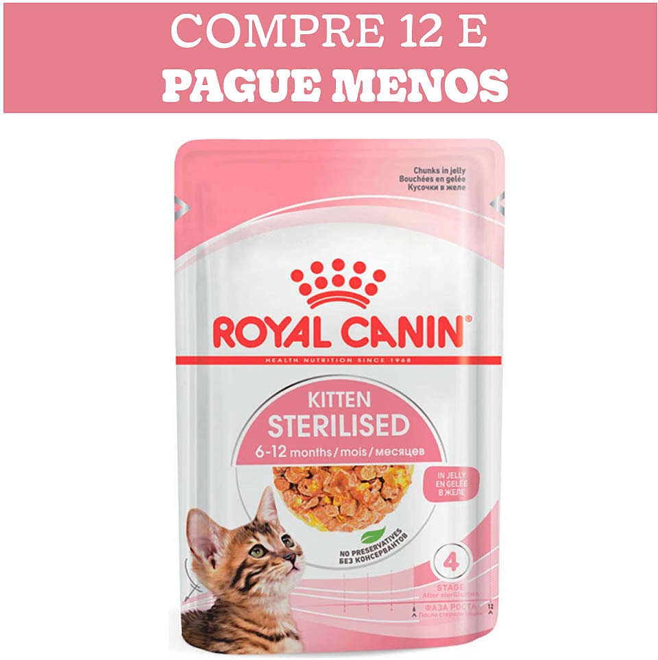 Ração Úmida Royal Canin Sachê Jelly Kitten Sterilised para Gatos Filhotes Castrados de até 12 meses -