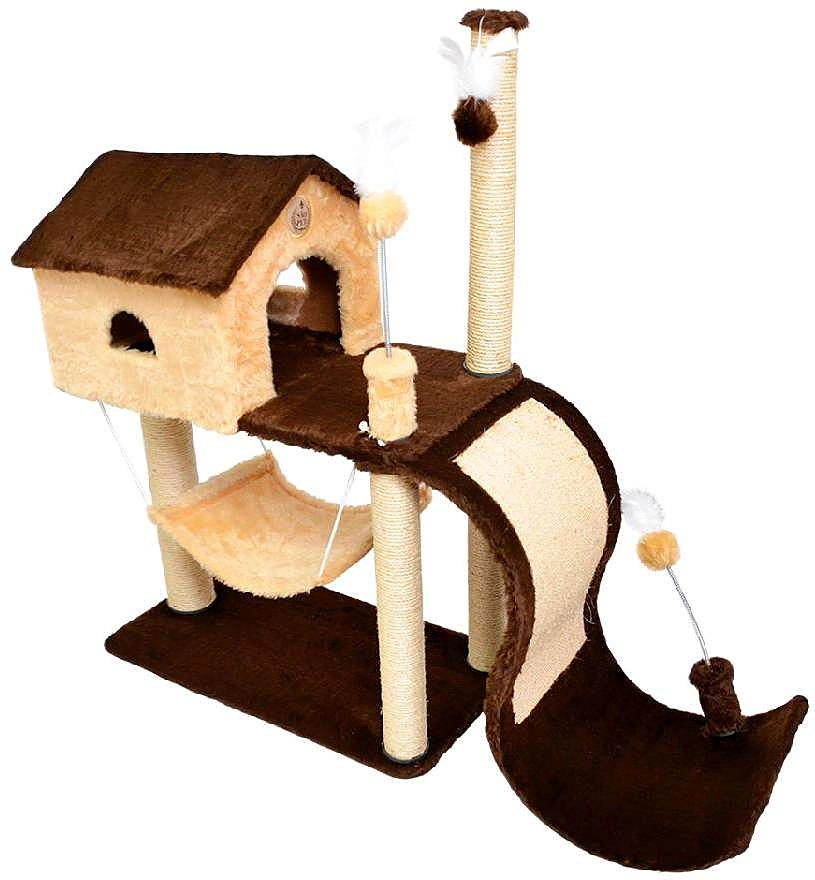 Brinquedo Arranhador Casa e Tobogã Marrom e Bege
