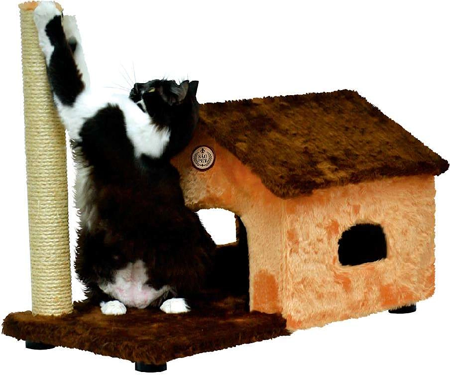 Brinquedo Arranhador Térreo Casa e Poste Marrom e Bege