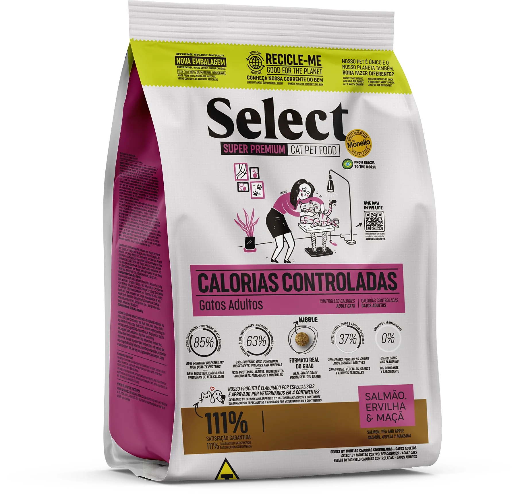 Select By Monello Calorias Controladas – Gatos Adultos – Salmão, Ervilha e Maçã