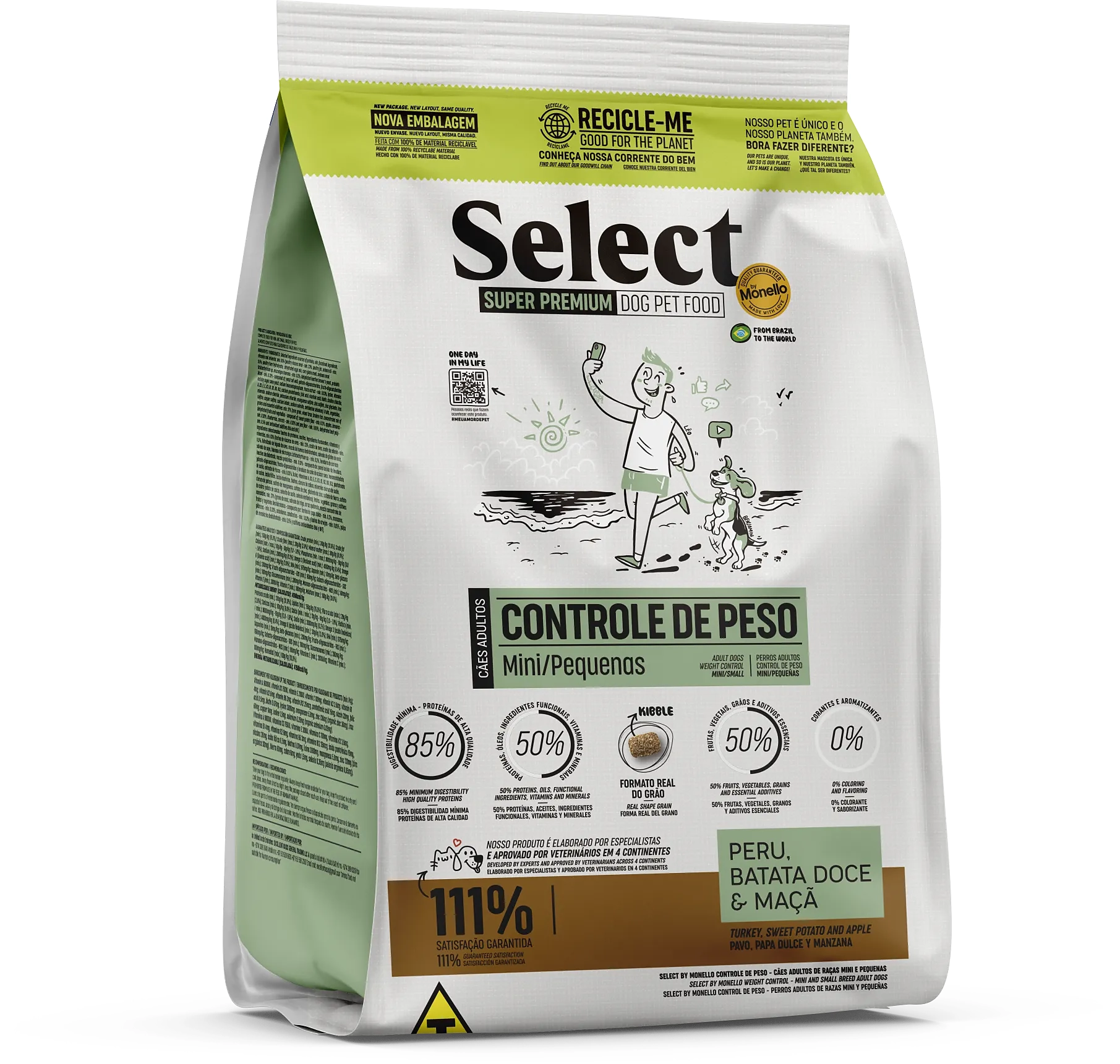 Select By Monello Controle de Peso – Cães Adultos de Raças Mini e Pequenas – Peru, Batata Doce e Maçã