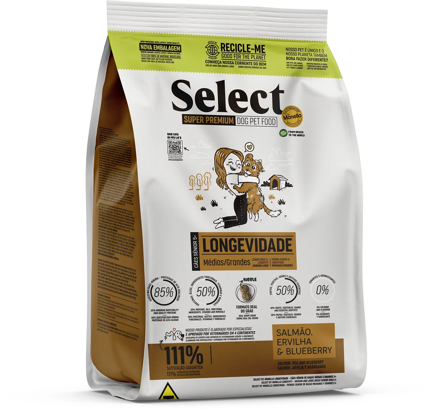 Select By Monello Longevidade – Cães Sênior de Raças Médias e Grandes 5+ – Salmão, Ervilha e Blueberry