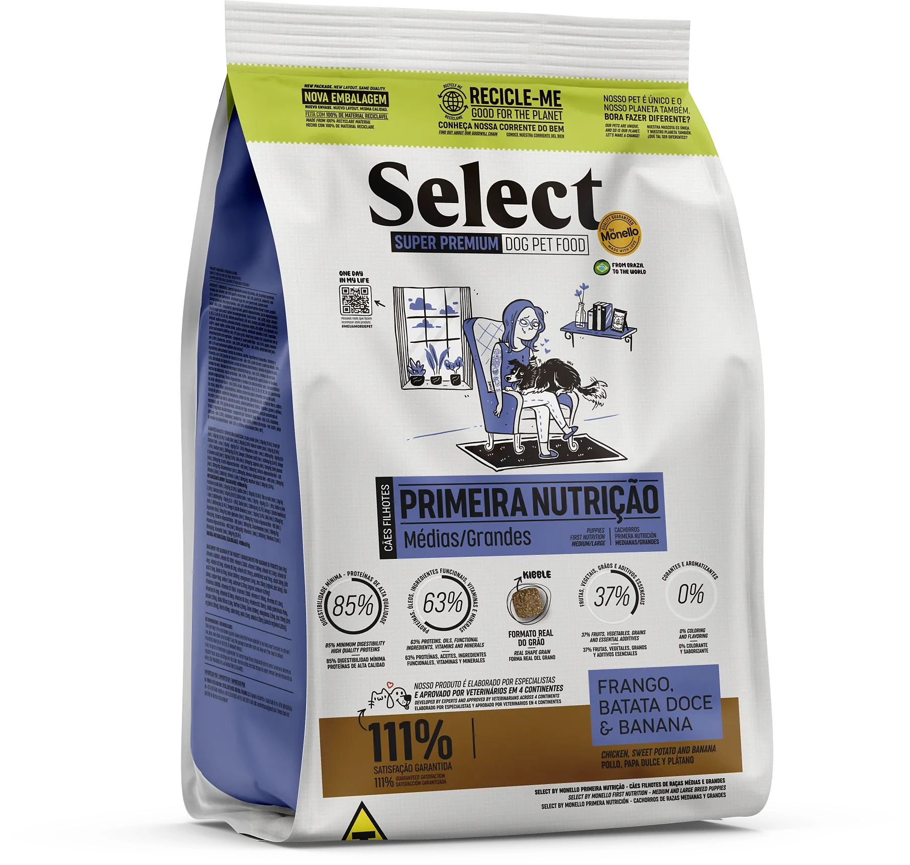 Select By Monello Primeira Nutrição – Cães Filhotes de Raças Médias e Grandes – Frango, Batata Doce e Banana