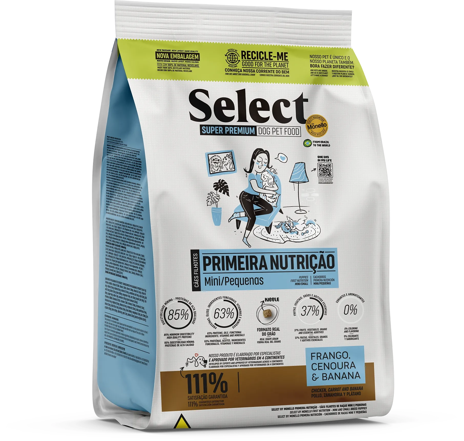Select By Monello Primeira Nutrição – Cães Filhotes de Raças Mini e Pequenas – Frango, Cenoura e Banana