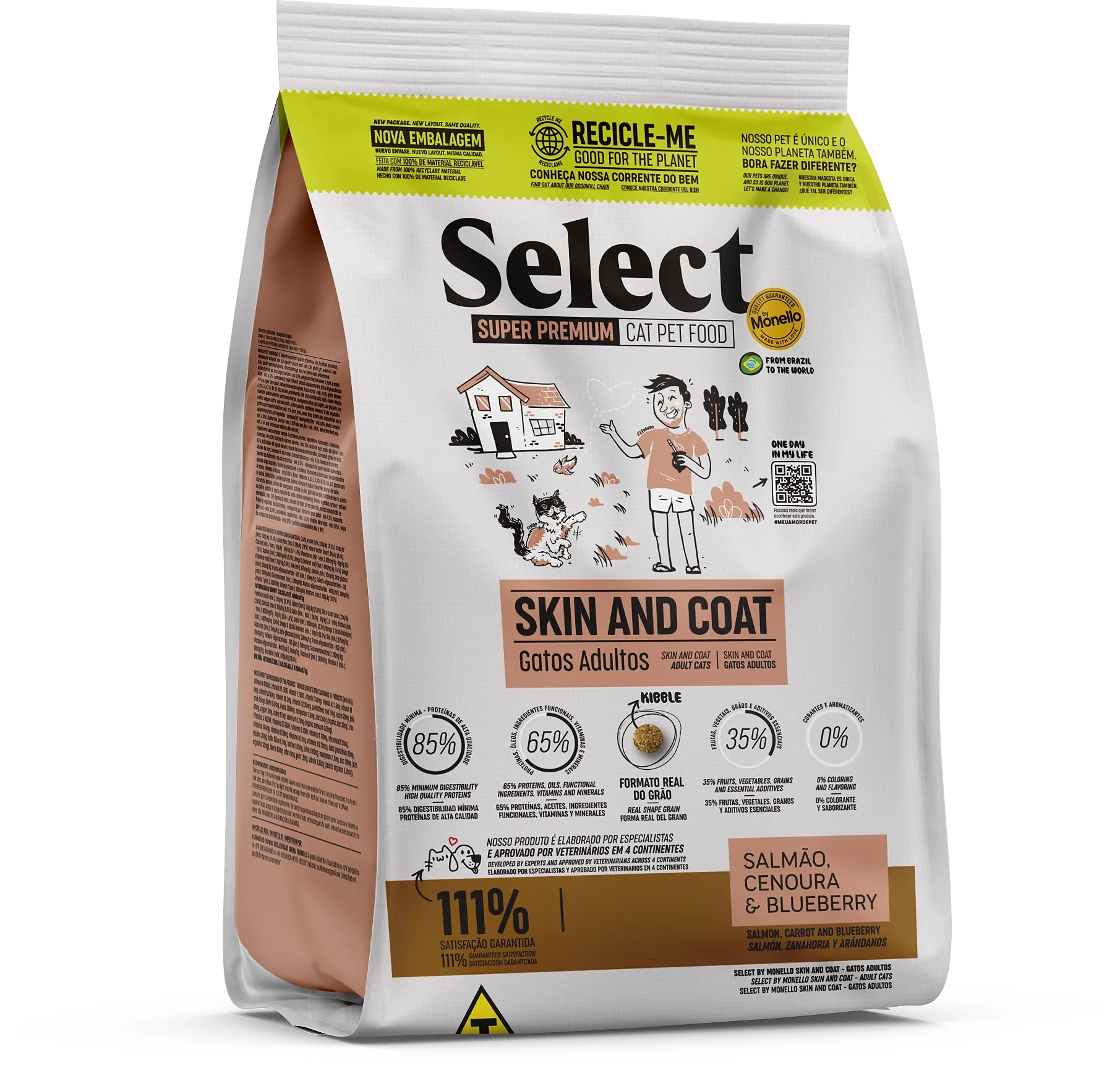 Select By Monello Skin and Coat – Gatos Adultos – Salmão, Cenoura e Blueberry